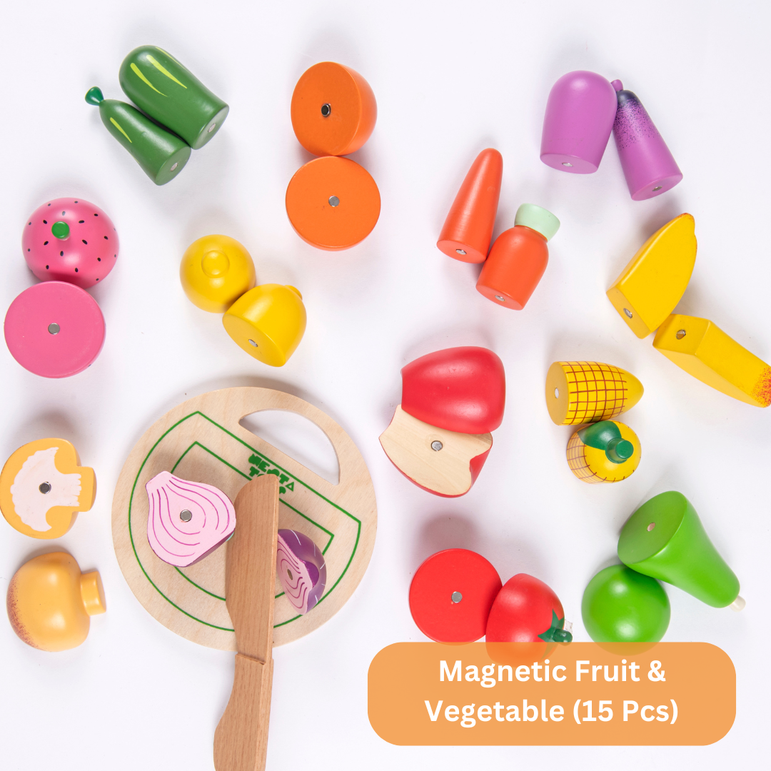 Wooden Vegetable and Fruit Magnetic Toy (15 Pcs)