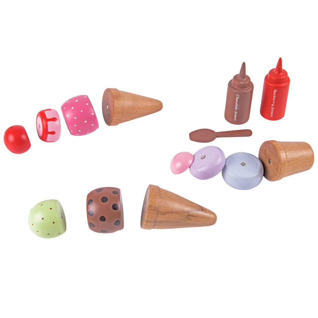 NESTA TOYS - Wooden Ice Cream Set | Play Food and Accessories (14 Pcs)