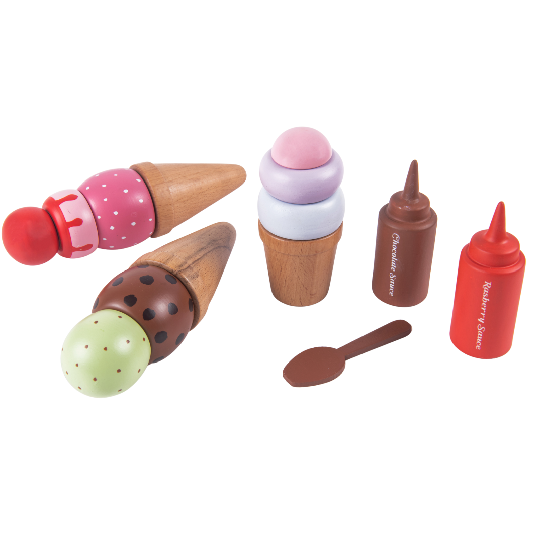 NESTA TOYS - Wooden Ice Cream Set | Play Food and Accessories (14 Pcs)