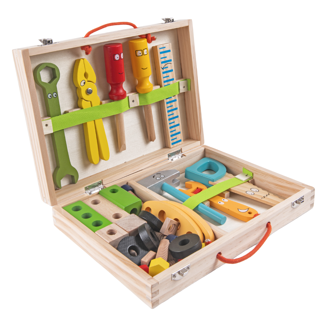 NESTA TOYS - Wooden Tool Kit Set with Tool Box | Pretend Play Portable Construction Tools Kit Toys for Kids | 36 Piece