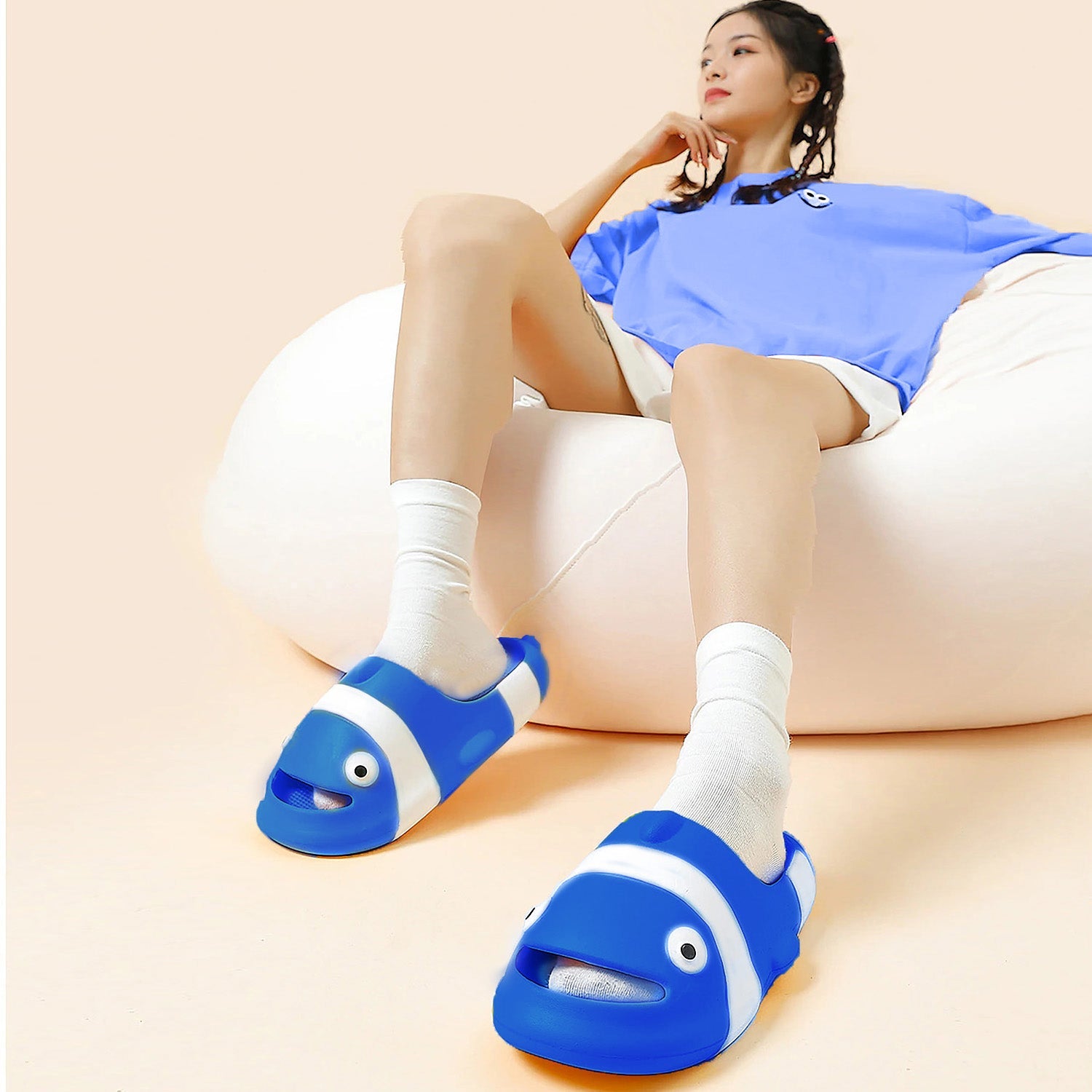 Baby Moo Nemo Waterproof Soft Slippers Anti-Skid Sliders - Blue - Baby Moo