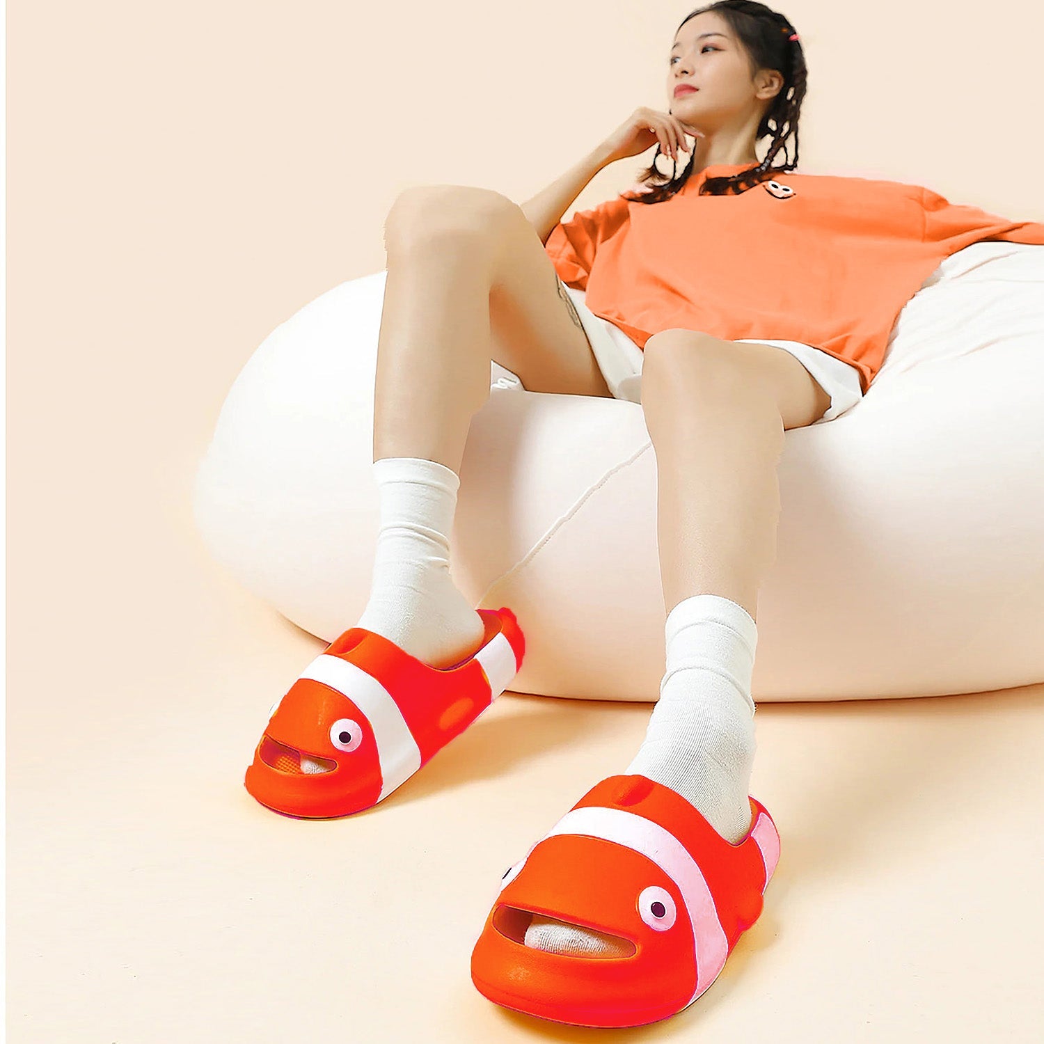 Baby Moo Nemo Waterproof Soft Slippers Anti-Skid Sliders - Orange - Baby Moo