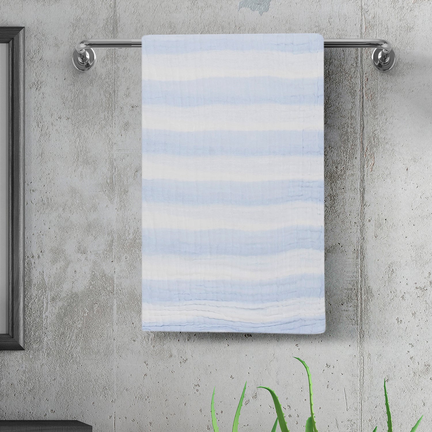 Baby Moo Premium Striped 100% Cotton Ultra Soft Eco Friendly Absorbent Towel - Blue