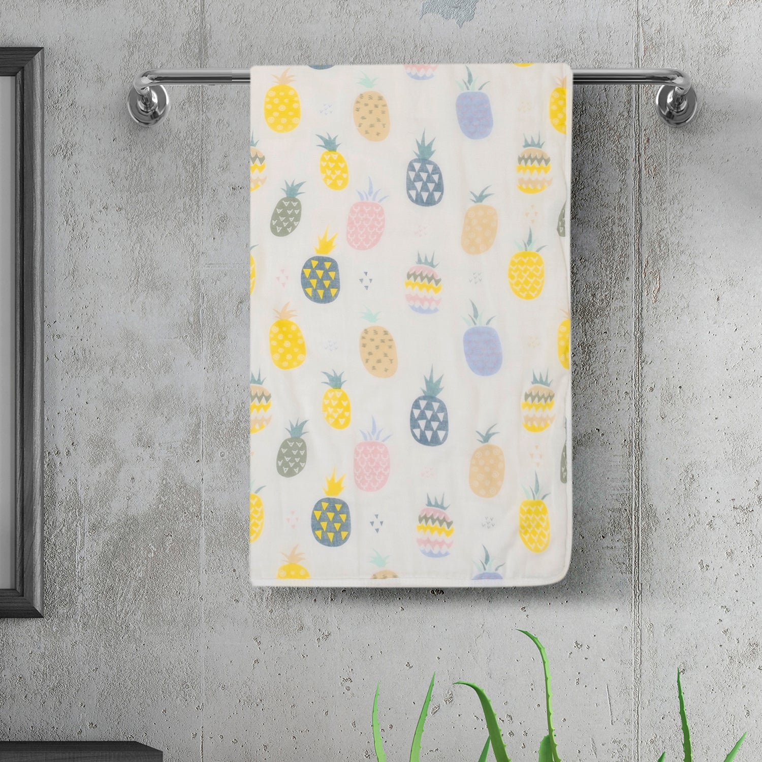 Baby Moo Pineapple 100% Cotton Ultra Soft Eco Friendly Absorbent Towel - White