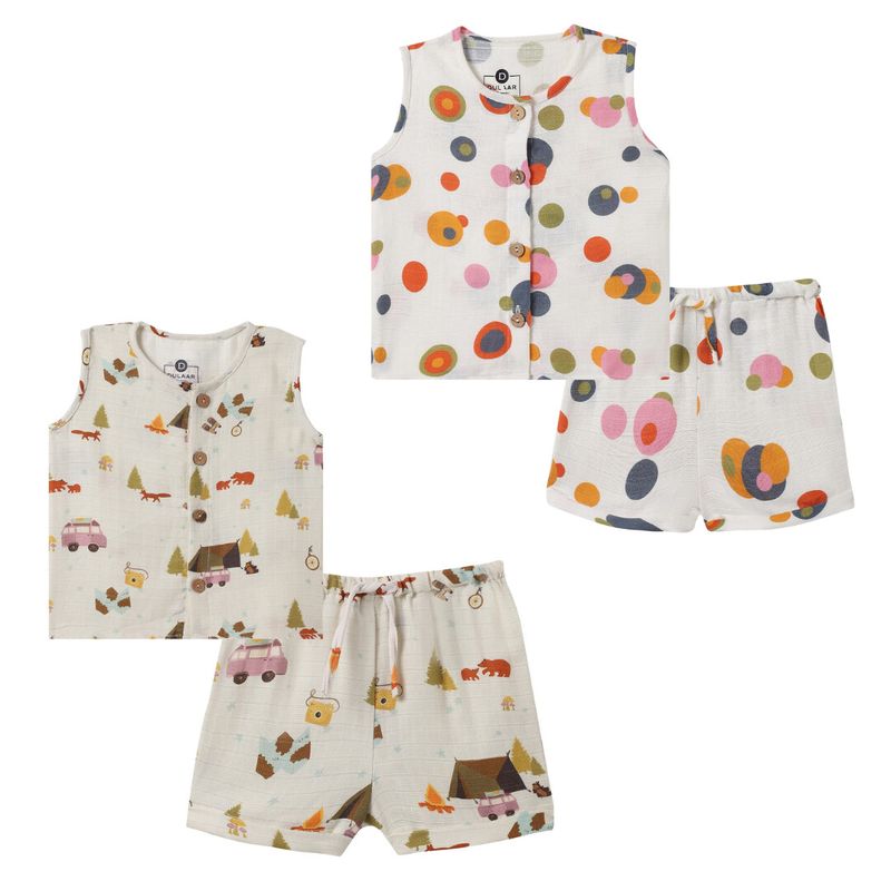 Organic Muslin Vest & Shorts Set-Pack Of 2