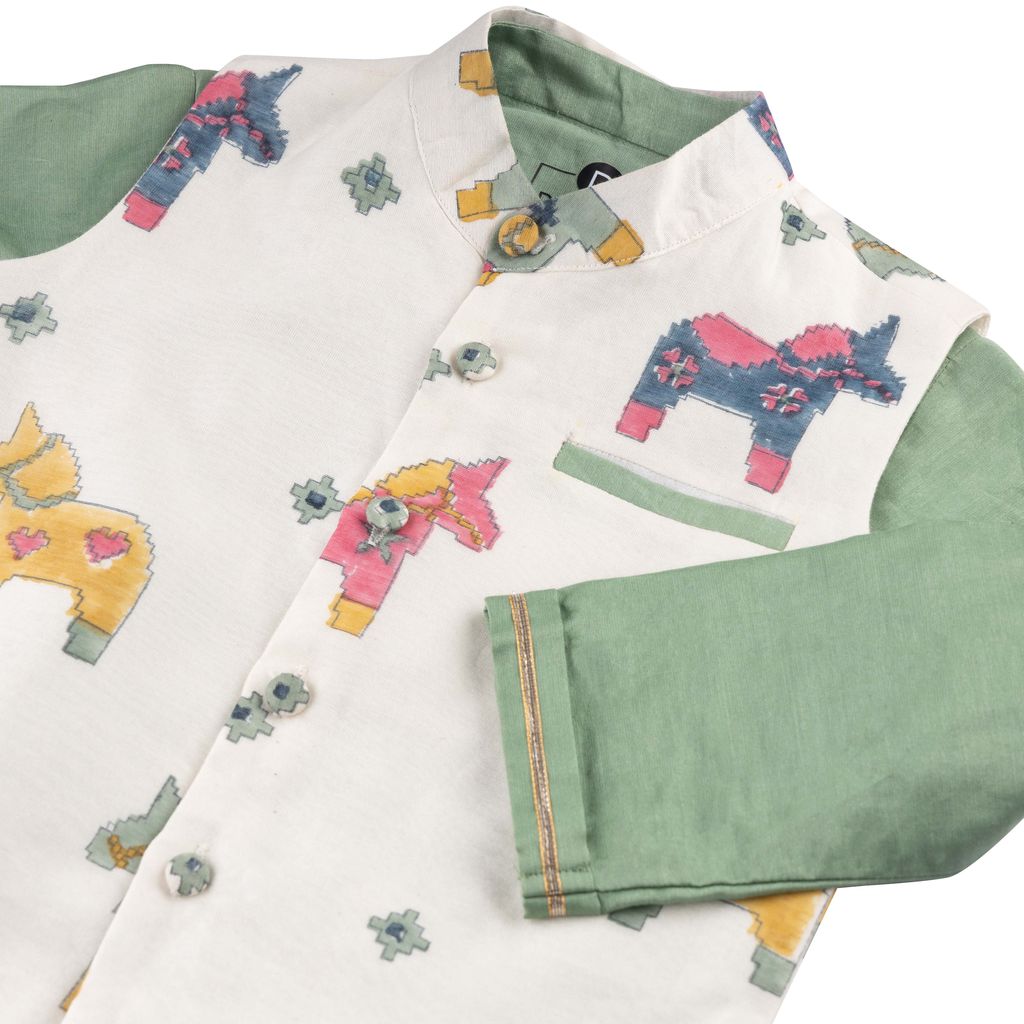 Chanderi Kurta Pyjama & Bandi Set | Hand-Block Printed