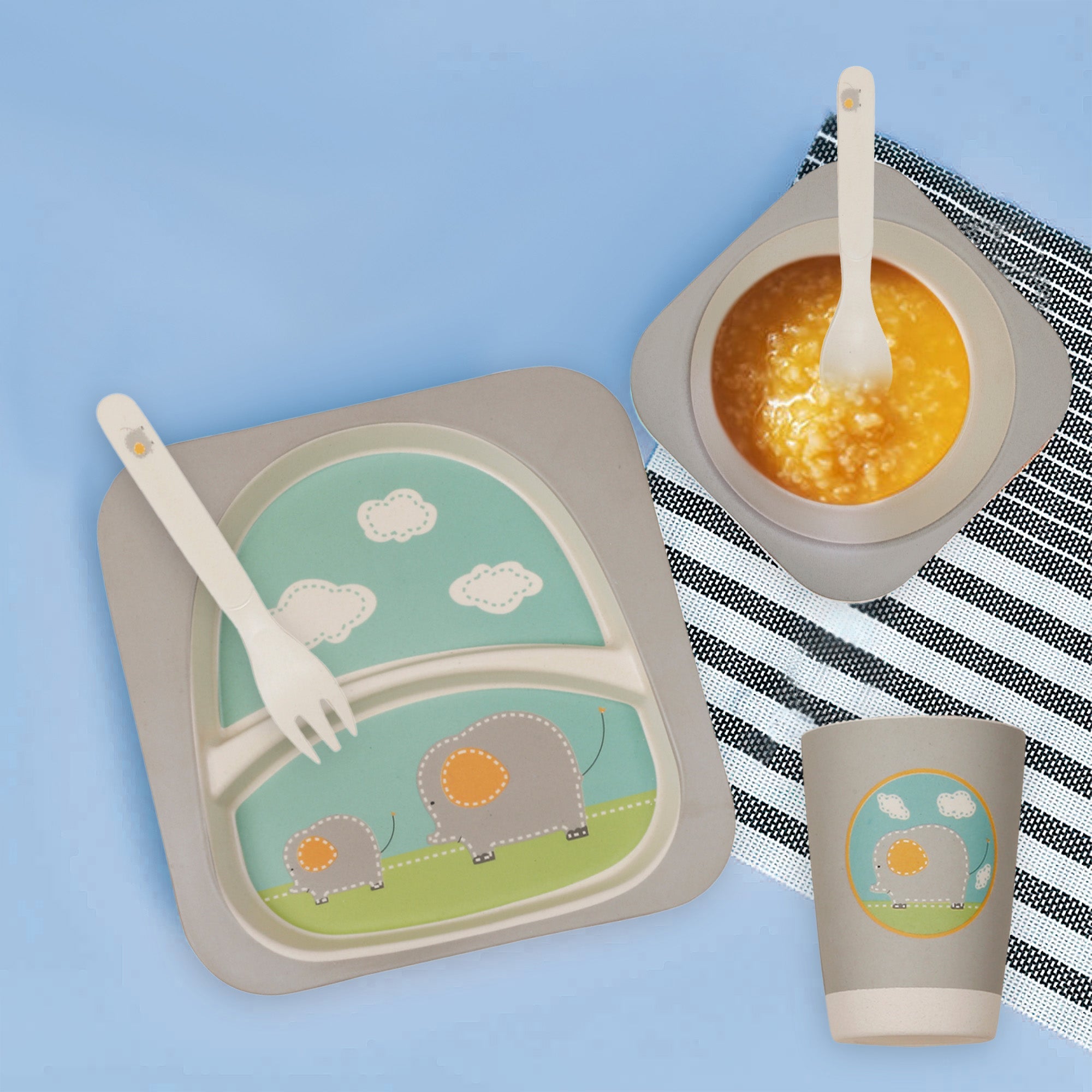 Elephant Grey Bamboo Fiber Dinner Set - Baby Moo