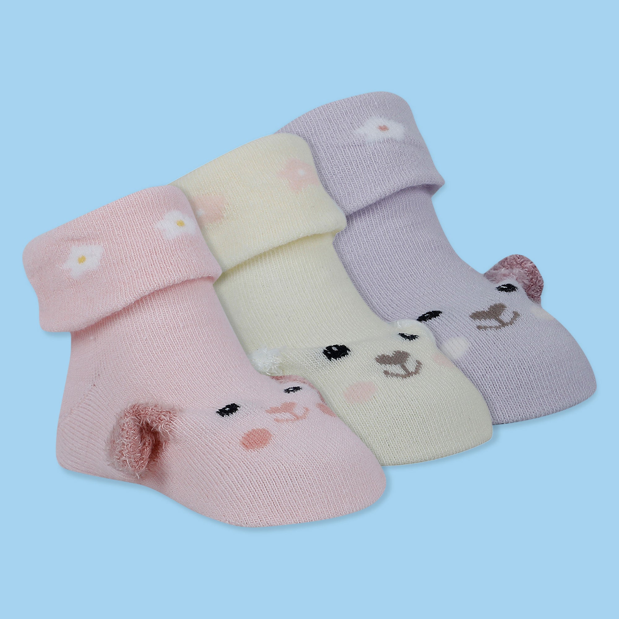 Baby Moo Puppy 3D Anti-Skid Socks Booties Pack of 3 - Pink