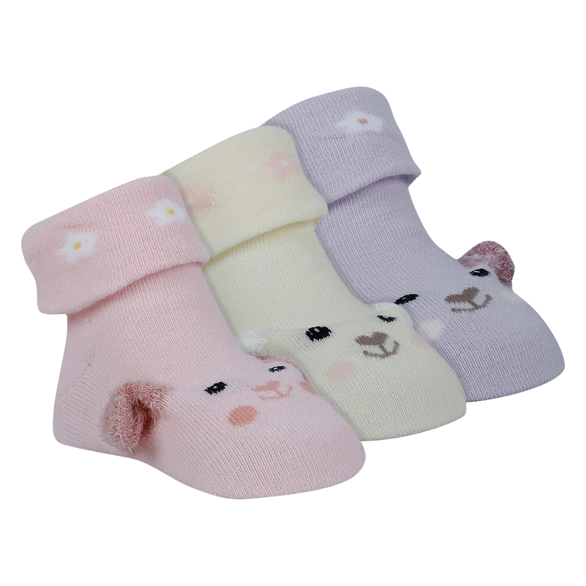 Baby Moo Puppy 3D Anti-Skid Socks Booties Pack of 3 - Pink