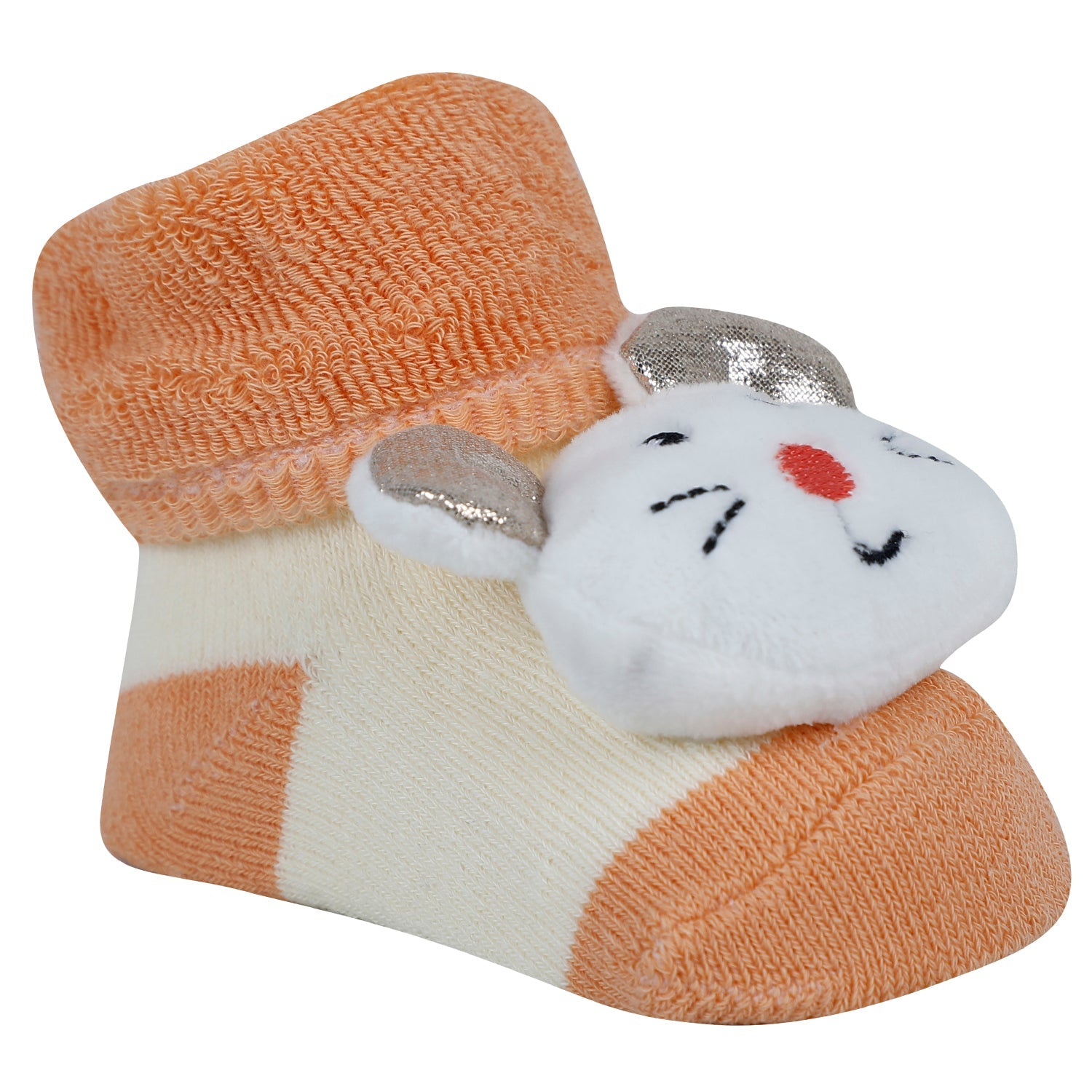 Baby Moo Unicorn And Mouse 3D Rattle Anti-Skid Socks Booties Pack of 2 - Pink, Orange