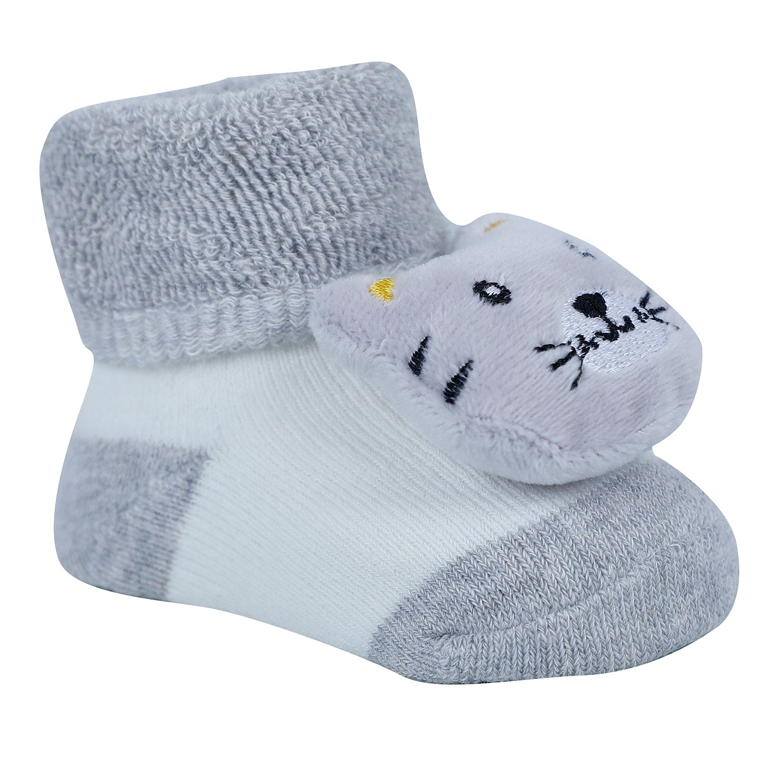 Baby Moo Tiger And Alligator 3D Rattle Anti-Skid Socks Booties Pack of 2 - Grey, Blue