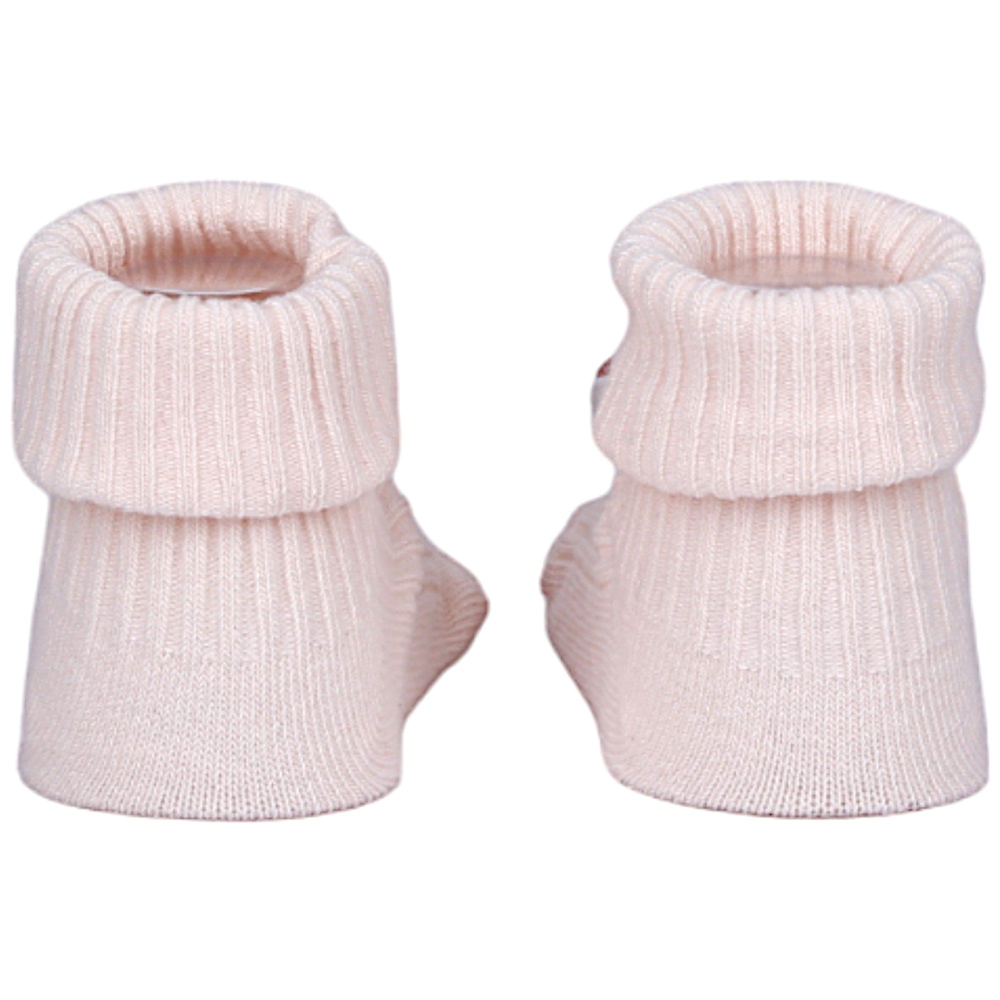 Baby Moo Bunny And Fox 3D Rattle Anti-Skid Socks Booties Pack of 2 - Peach, Rose Gold