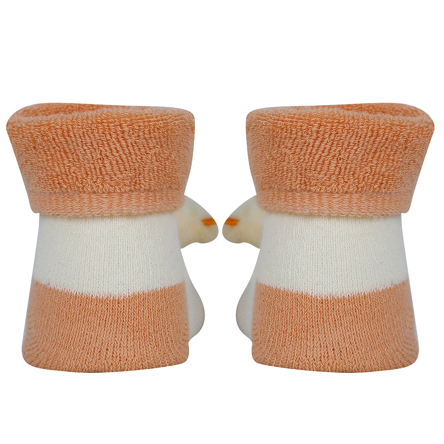 Baby Moo Little Chick 3D Rattle Anti-Skid Socks Booties Pack of 2 - Orange, Peach