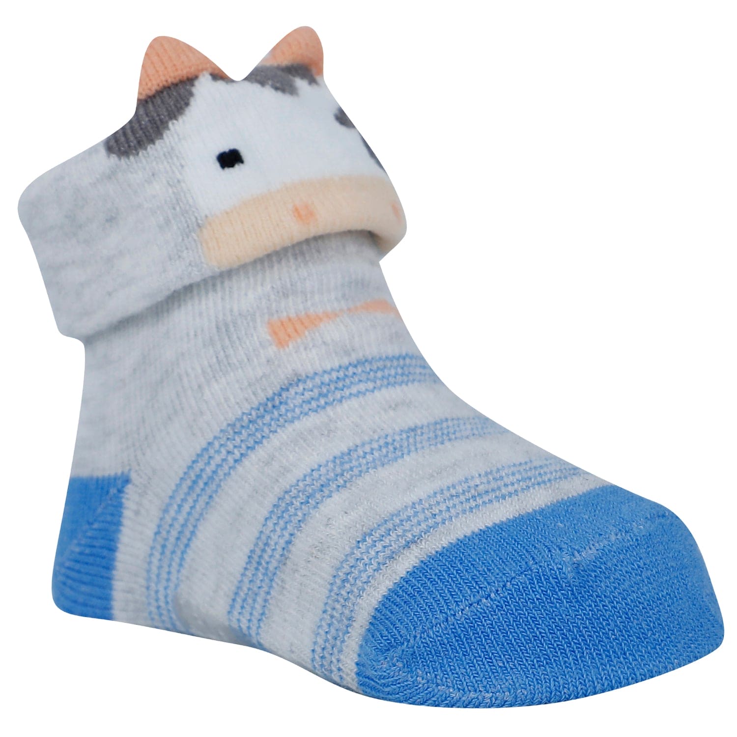 Baby Moo Tiger Cow 3D Anti-Skid Socks Booties Pack of 3 - Blue, Green