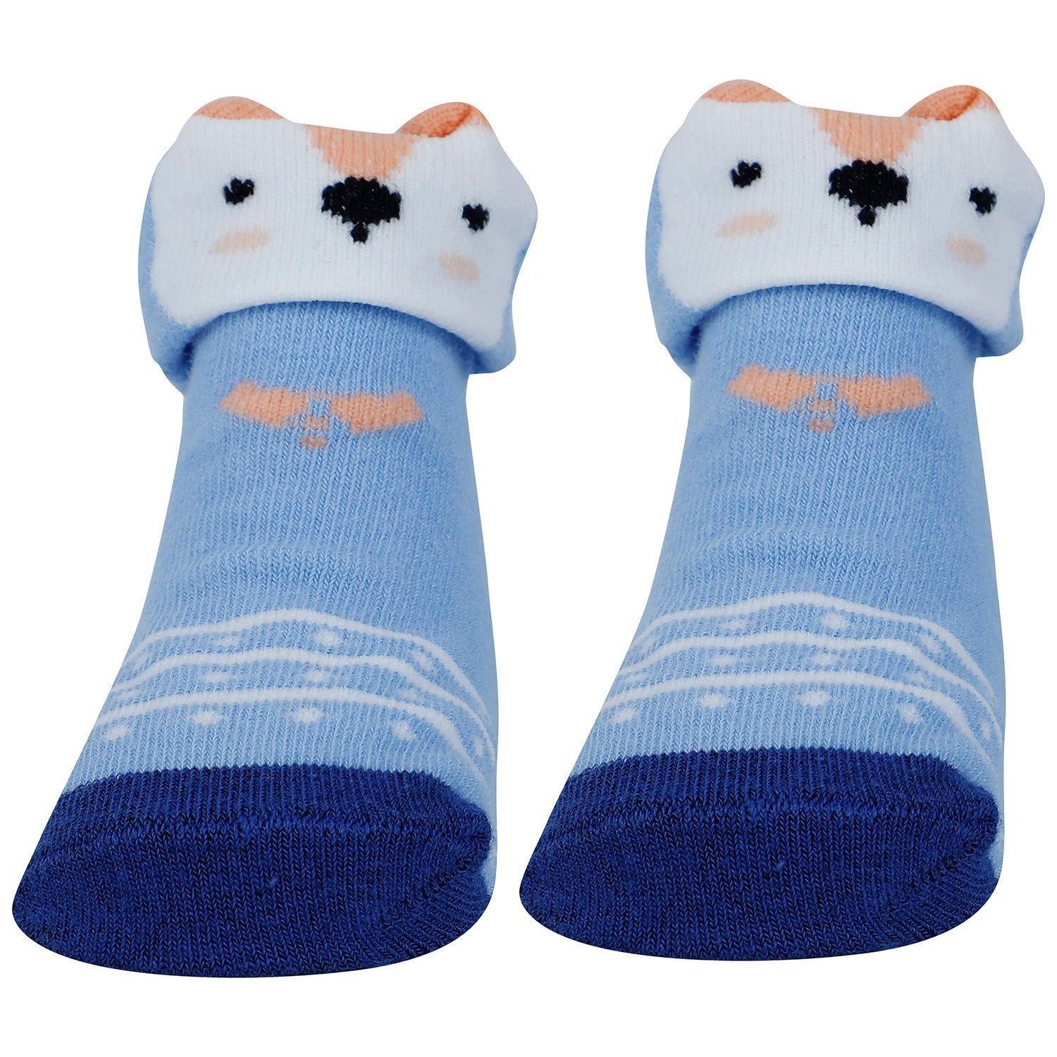 Baby Moo Fox 3D Anti-Skid Socks Booties Pack of 3 - Multicolour