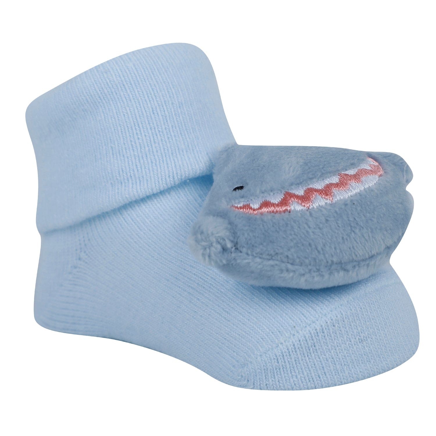 Baby Moo Shark And Panda 3D Rattle Anti-Skid Socks Booties Pack of 2 - Blue, Beige