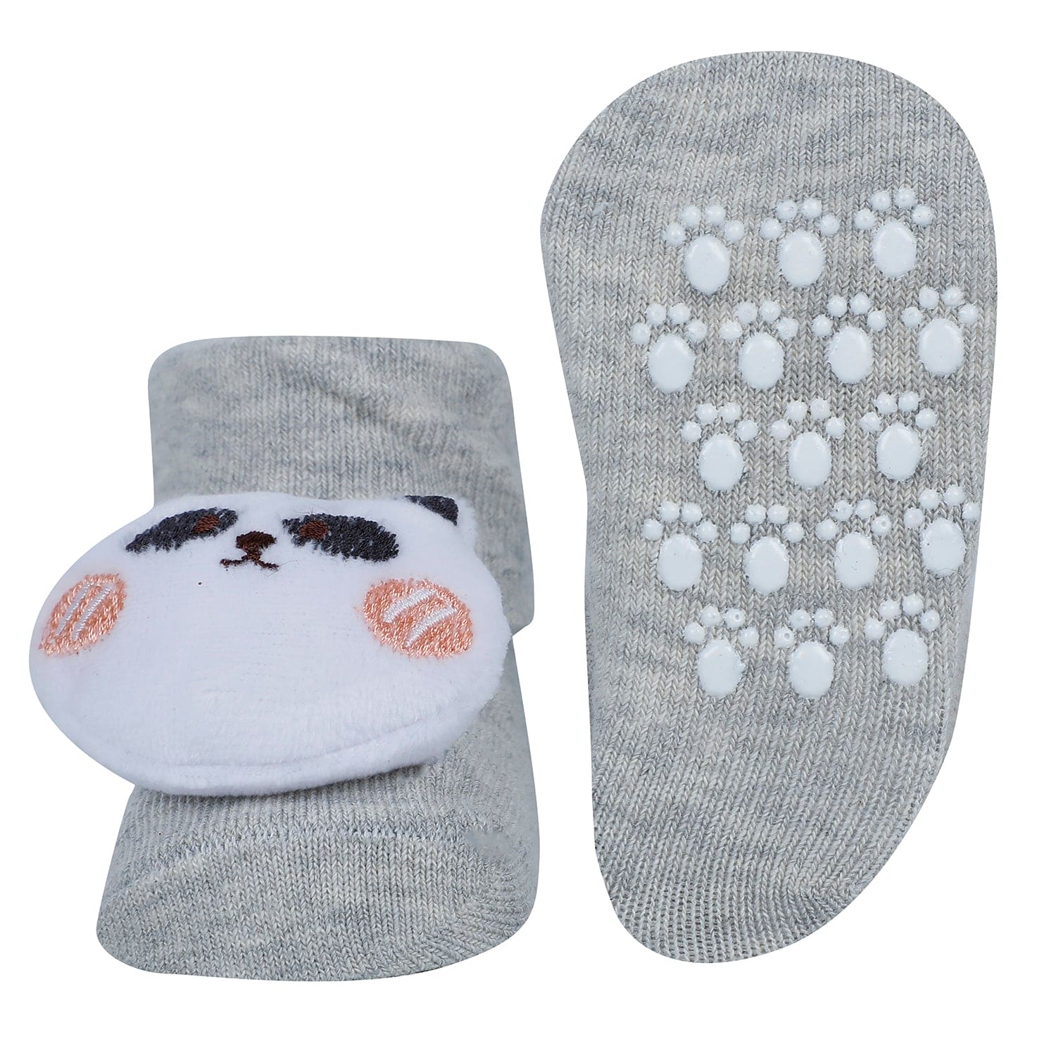 Baby Moo Shark And Panda 3D Rattle Anti-Skid Socks Booties Pack of 2 - Blue, Beige