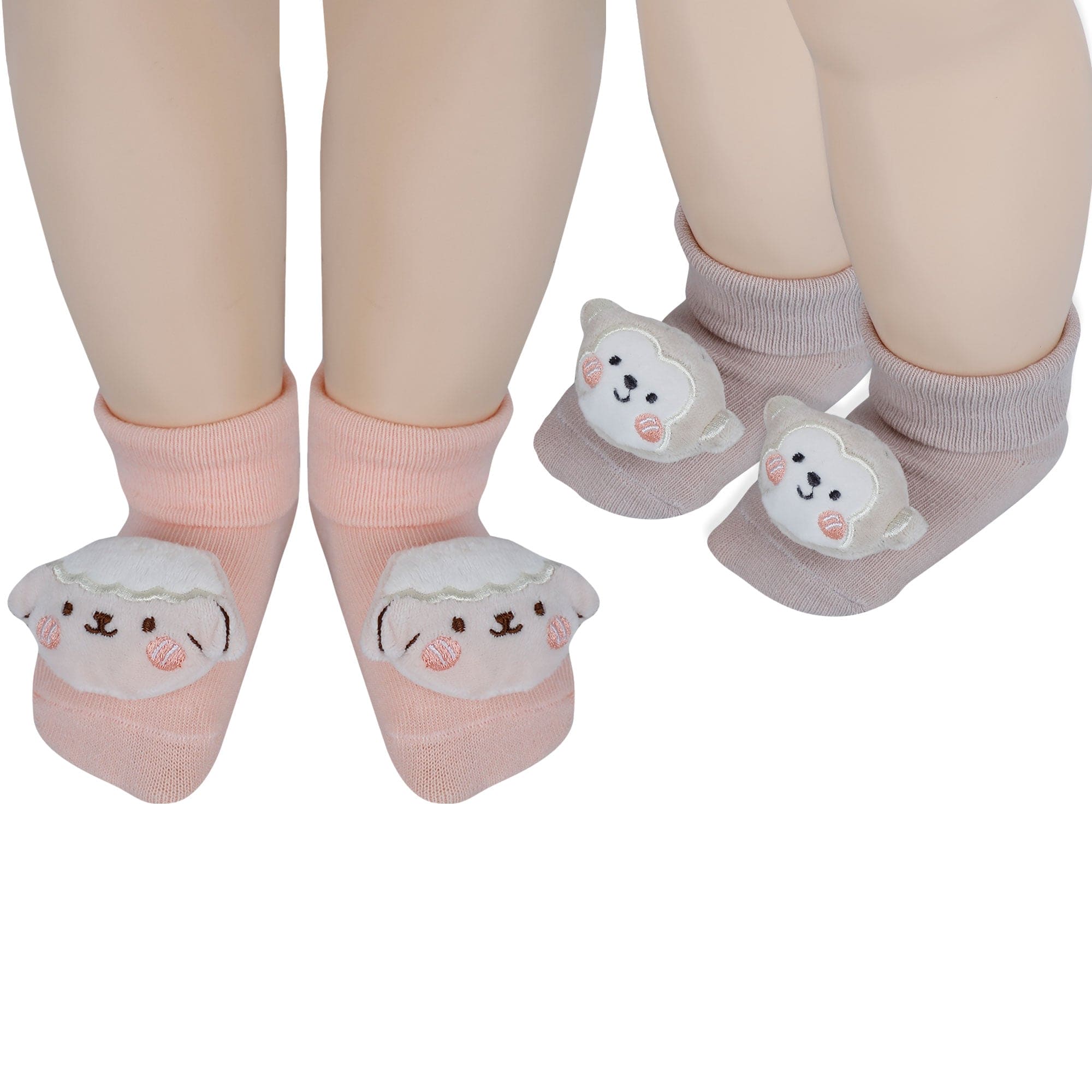 Baby Moo Monkey 3D Rattle Anti-Skid Socks Booties Pack of 2 - Multicolour