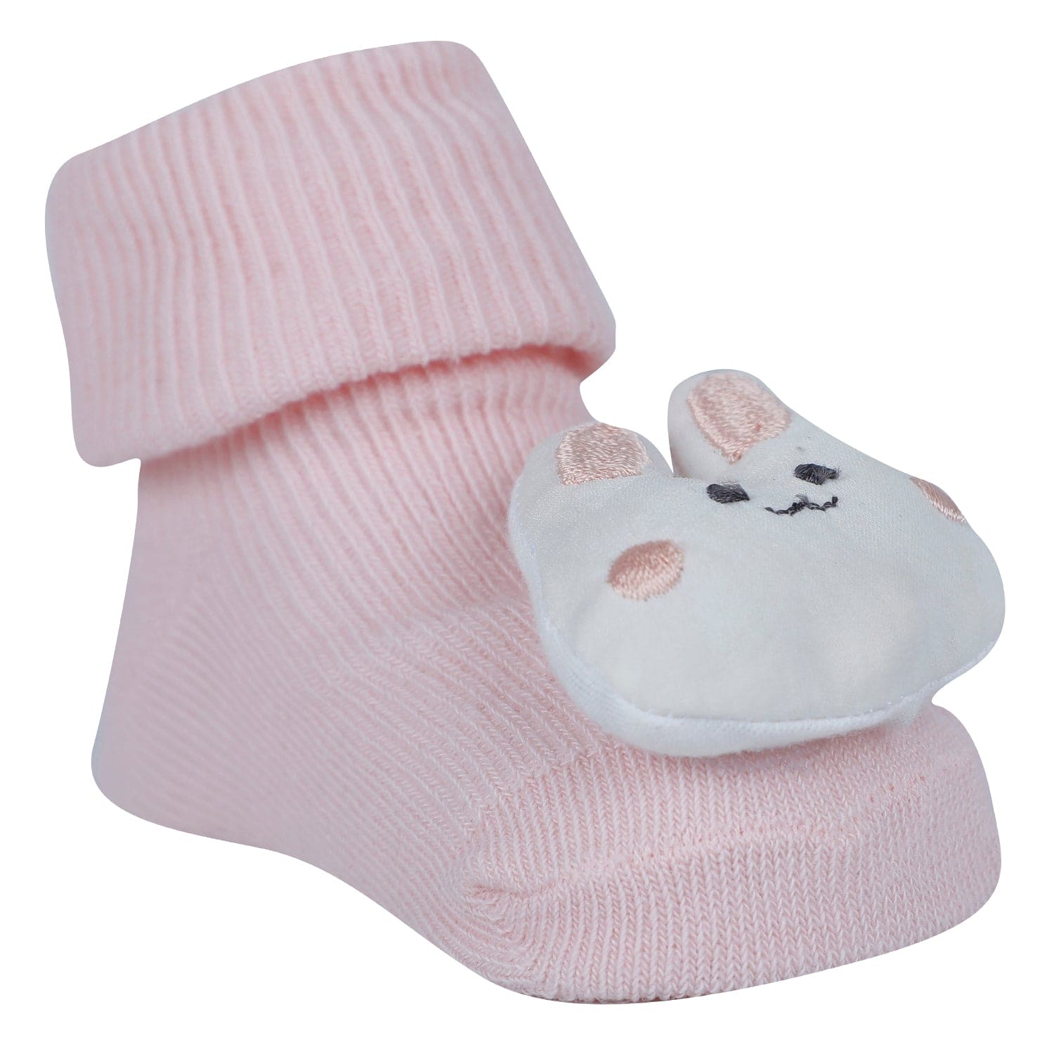 Baby Moo Frog And Rabbit 3D Rattle Anti-Skid Socks Booties Pack of 2 - White, Pink