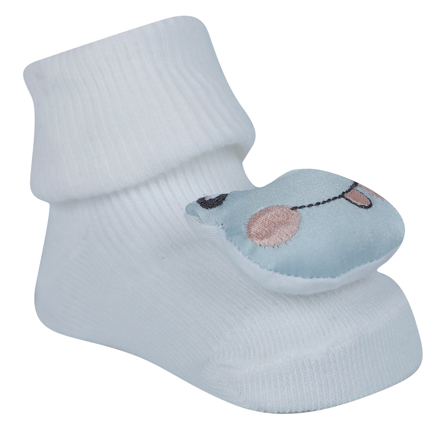 Baby Moo Frog And Rabbit 3D Rattle Anti-Skid Socks Booties Pack of 2 - White, Pink