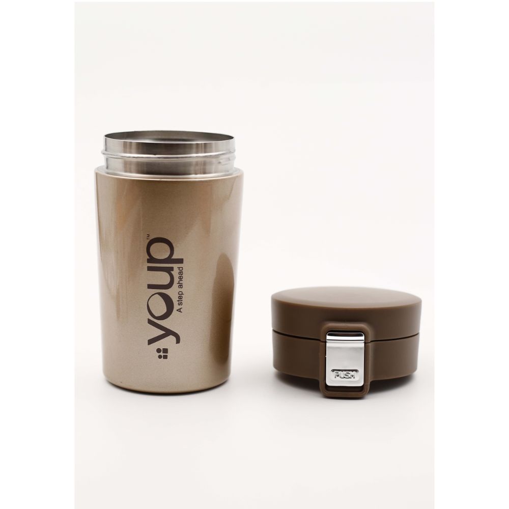 Youp Thermosteel Insulated Metallic Gold Color Coffee Mug With Press To Open Cap Yp351 - 350 Ml