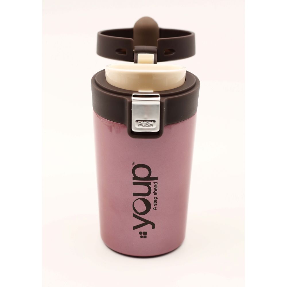 Youp Thermosteel Insulated Metallic Pink Color Coffee Mug With Press To Open Cap Yp351 - 350 Ml
