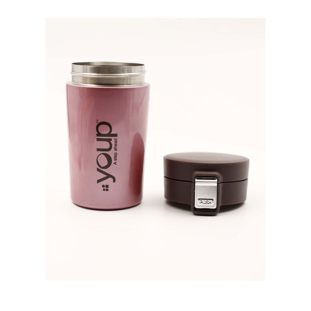 Youp Thermosteel Insulated Metallic Pink Color Coffee Mug With Press To Open Cap Yp351 - 350 Ml