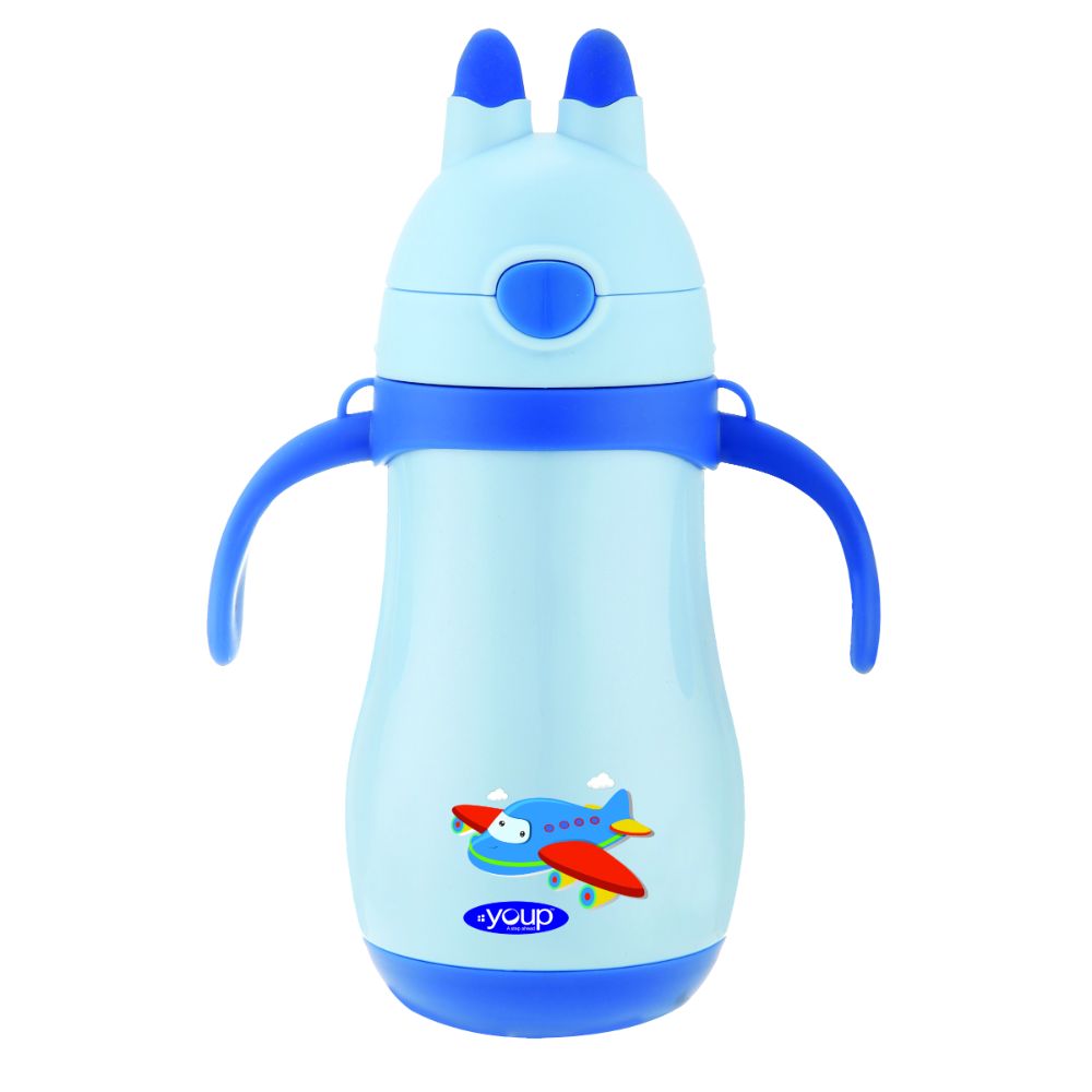 Youp Stainless Steel Insulated Blue Color Kids Sipper Bottle With Handle Wiggly - 350 Ml