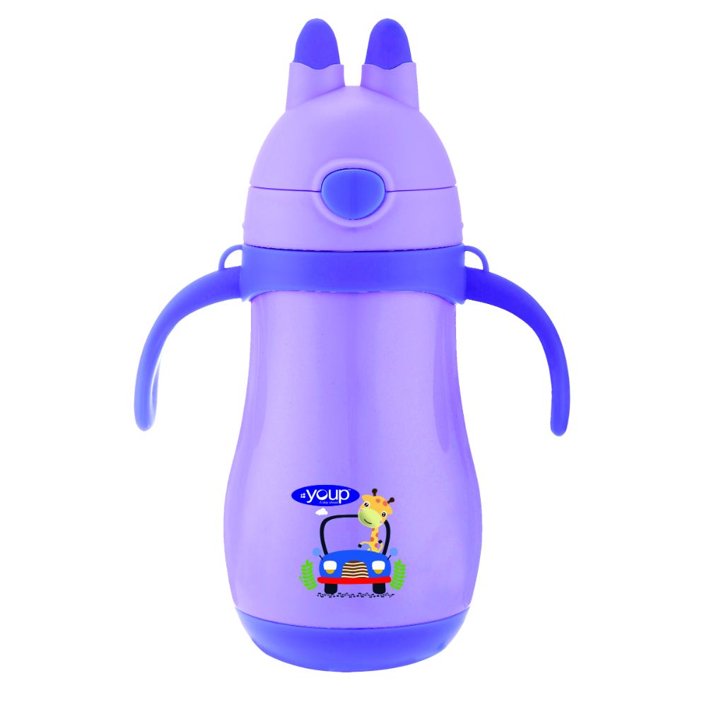 Youp Stainless Steel Insulated Purple Color Kids Sipper Bottlewith Handle  Wiggly - 350 Ml