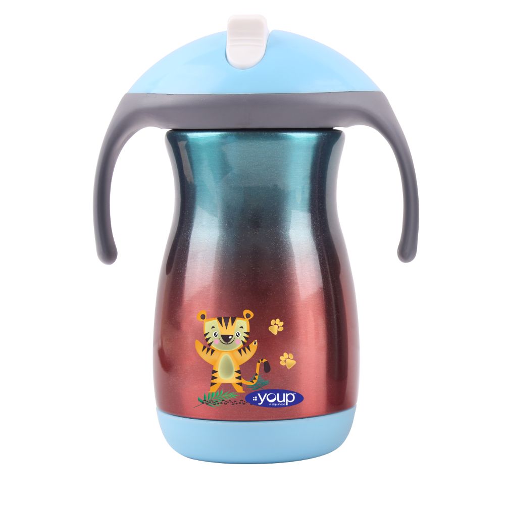 Youp Thermosteel Insulated Rainbow Blue Color Kids Sipper Bottle With Handle Franc - 350 ml -  Lion