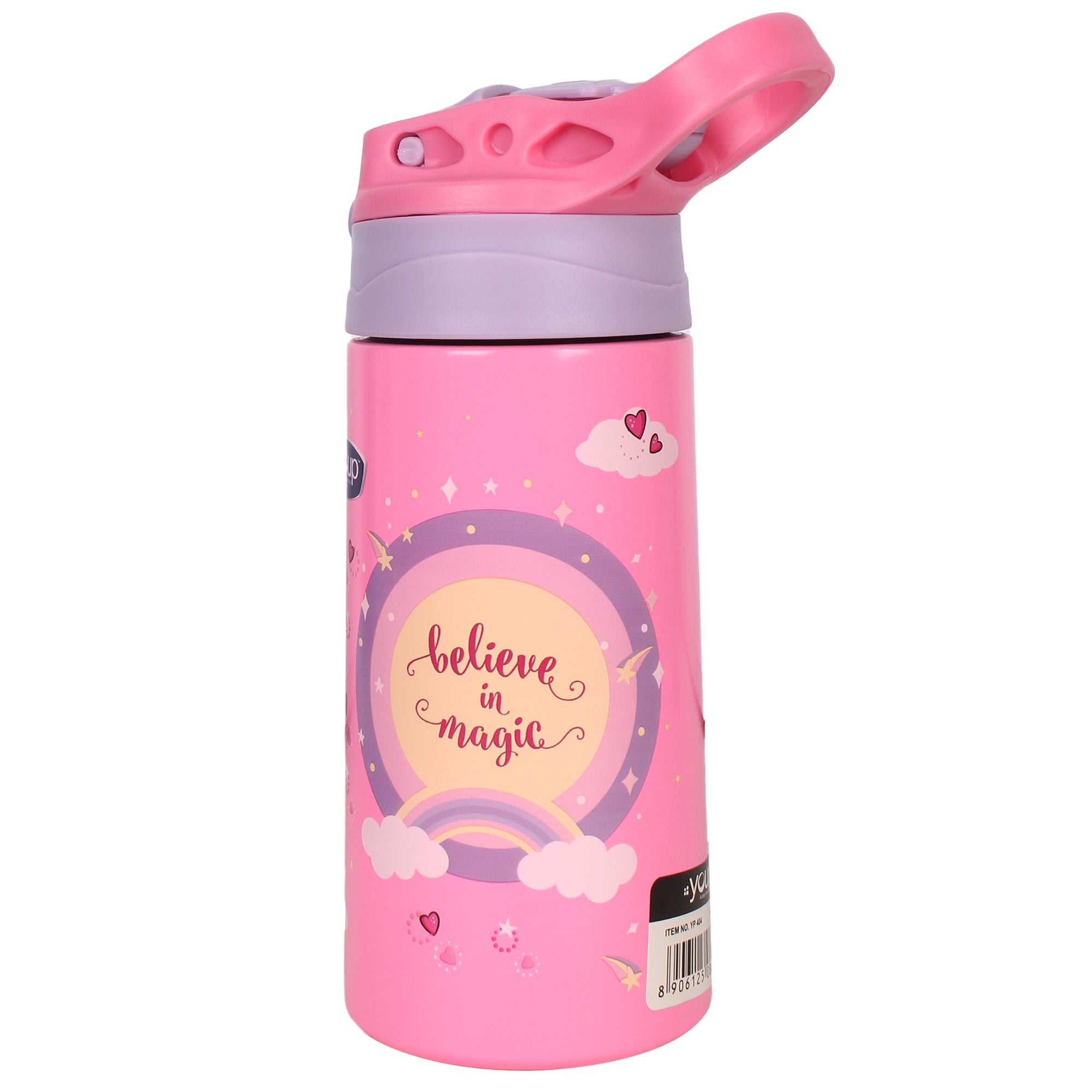 Youp Stainless Steel Insulated Pink Color Unicorn Theme Kids Anti-Dust Sipper Bottle TINKLER - 400 ml