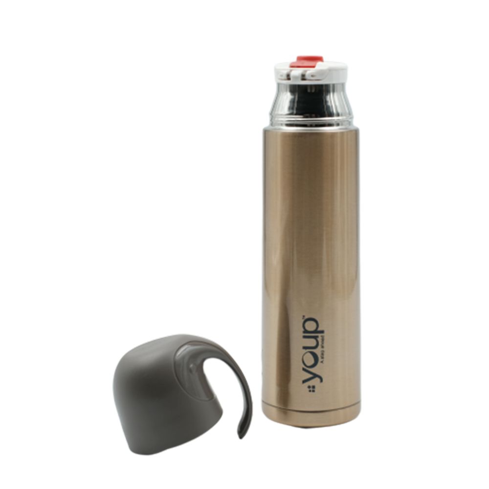 Youp Thermosteel Insulated Gold Color Water Bottle With Handle Containing Cup Cap Yp512 - 500 Ml