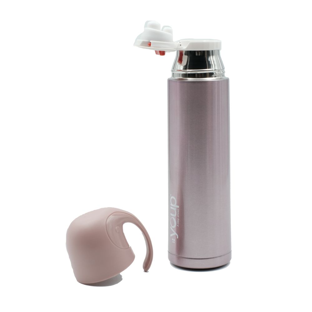 Youp Thermosteel Insulated Metallic Pink Color Water Bottle With Handle Containing Cup Cap Yp512 - 500 Ml