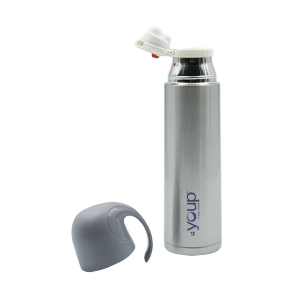 Youp Thermosteel Insulated Silver Color Water Bottle With Handle Containing Cup Cap Yp512 - 500 Ml