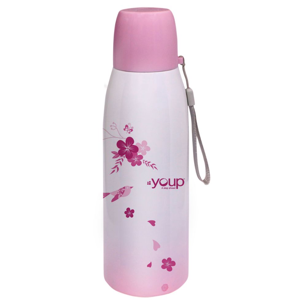 Youp Thermosteel Insulated Pink Color Water Bottle With Cup Cap Yp513 - 500 Ml