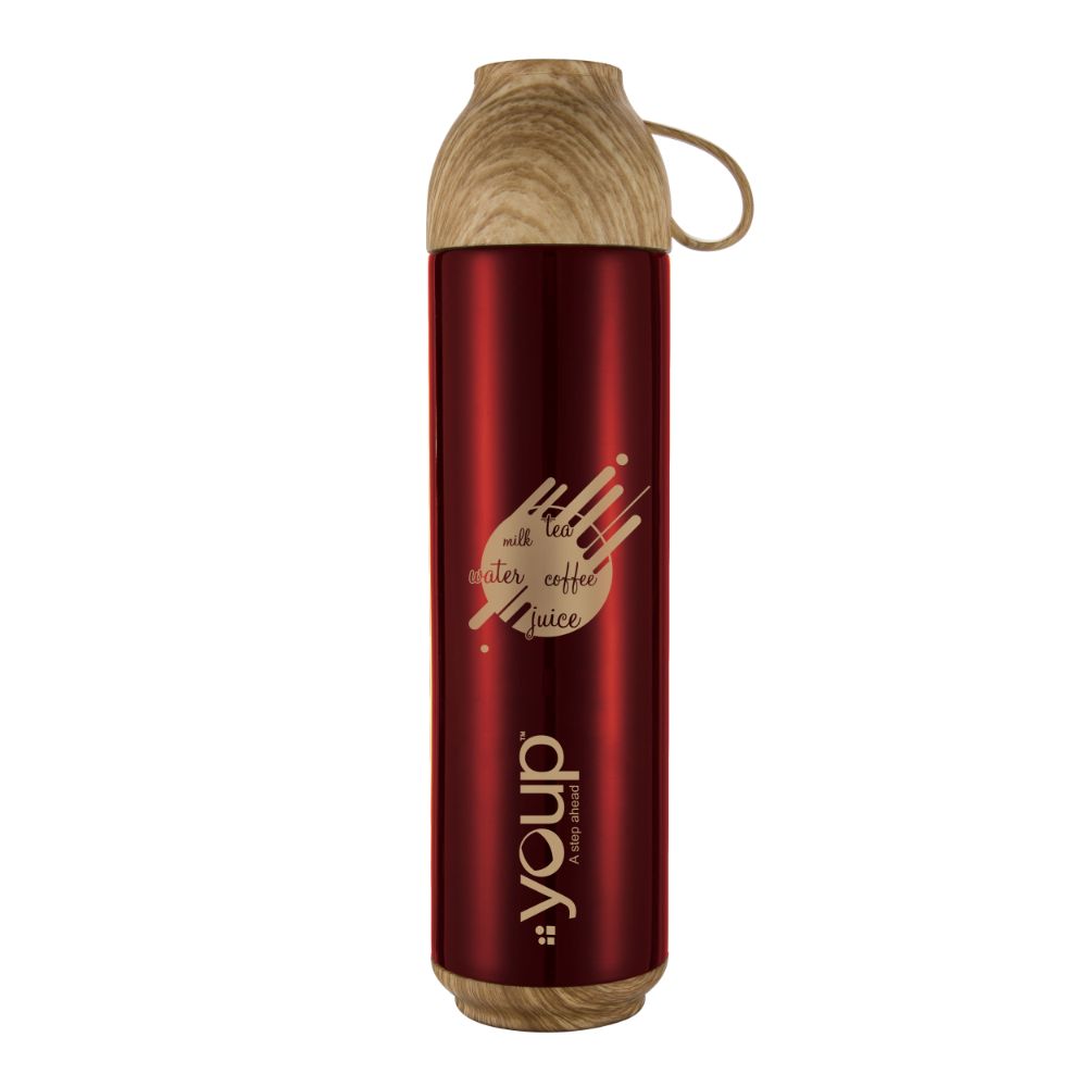 Youp Thermosteel Insulated Red Color Water Bottle With Handle Containing Cup Cap Yp515 - 500 Ml