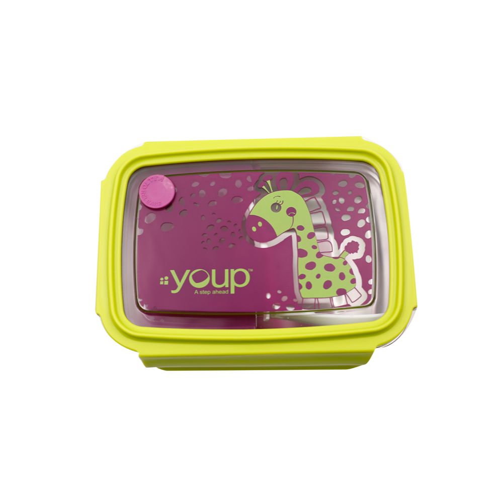 Youp Stainless Steel Green And Purple Color Kids Lunch Box Ypl8001 - 800 Ml