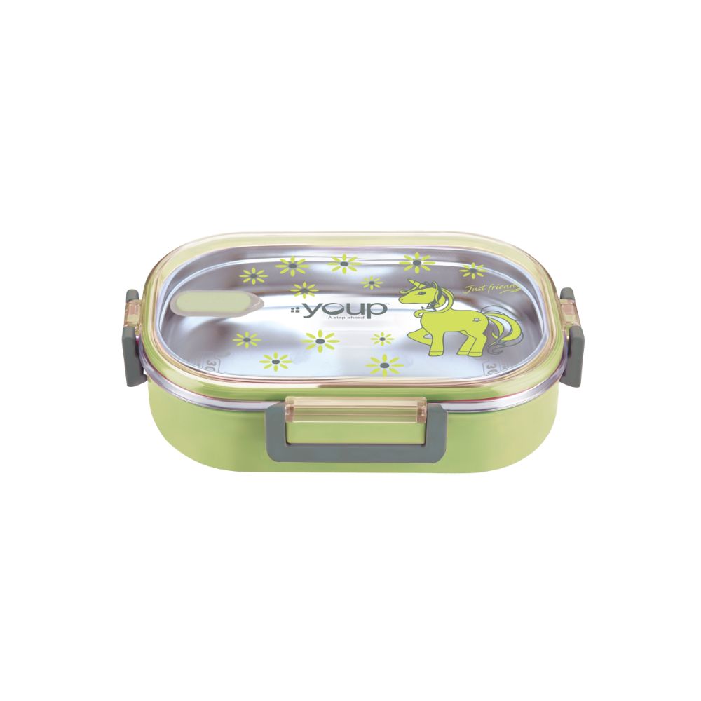 Youp Stainless Steel Green Color Kids Lunch Box Ypl8011 - 700 Ml