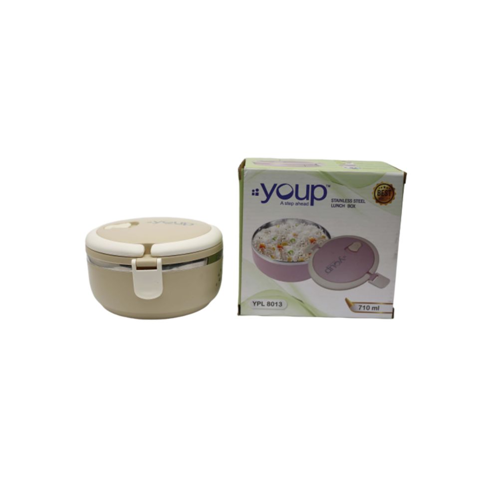 Youp Stainless Steel Beige Color Round Shape Lunch Box Ypl8013 - 700 Ml