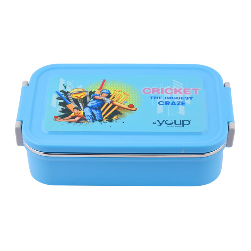 Youp Stainless Steel Blue Color Cricket Theme Kids Lunch Box Foodie - 850 Ml