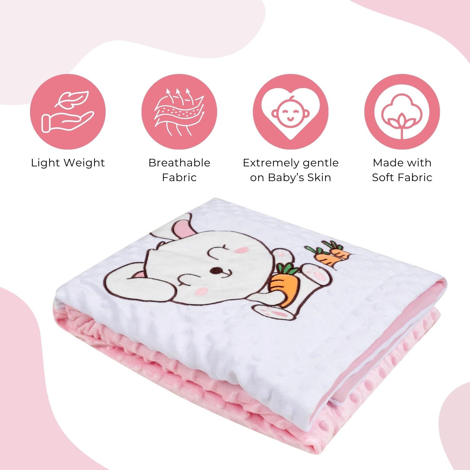 Baby Moo Rabbit Plush Cotton All Season Nursery Blanket - Peach