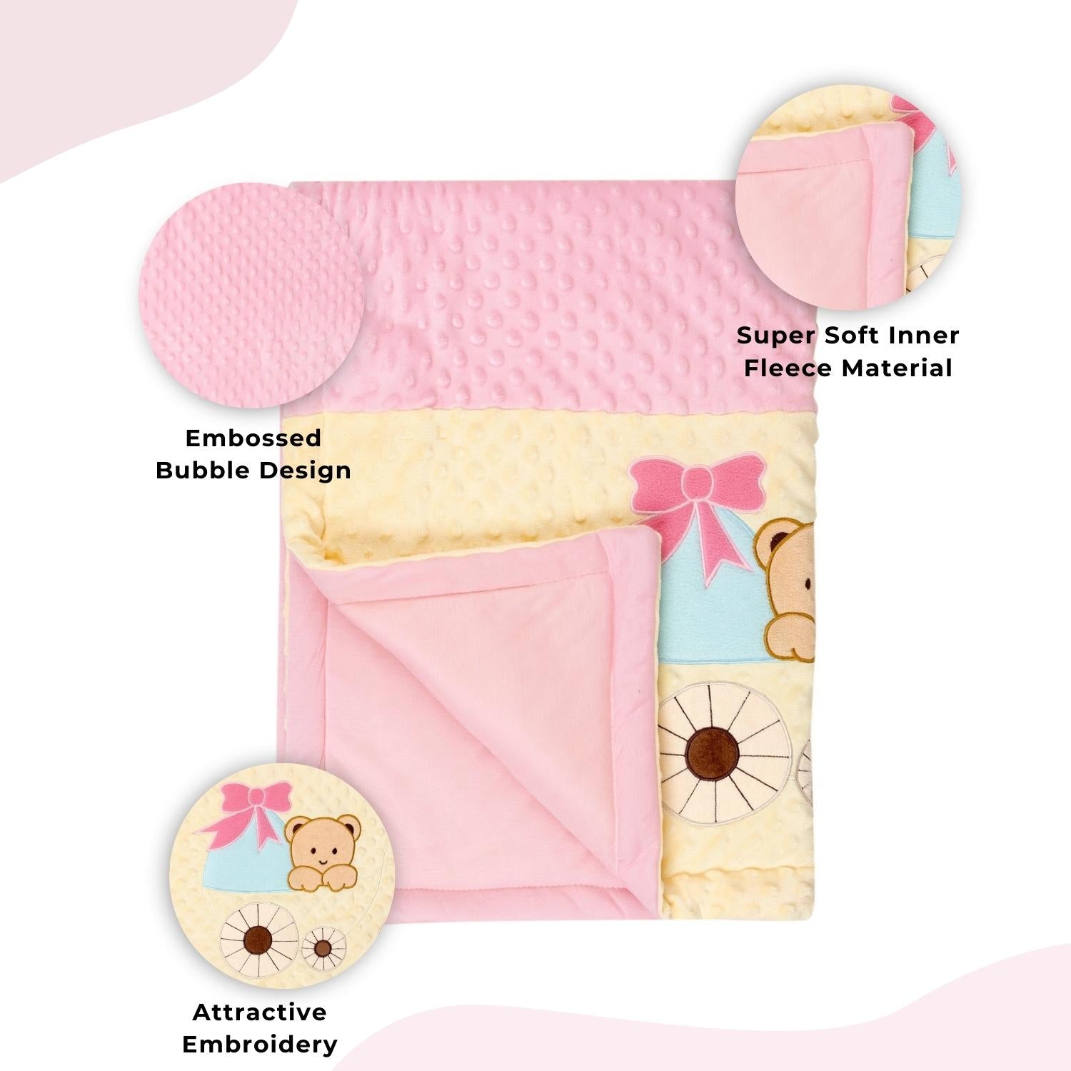 Baby Moo Bear in Pram Plush Cotton All Season Nursery Blanket - Pink