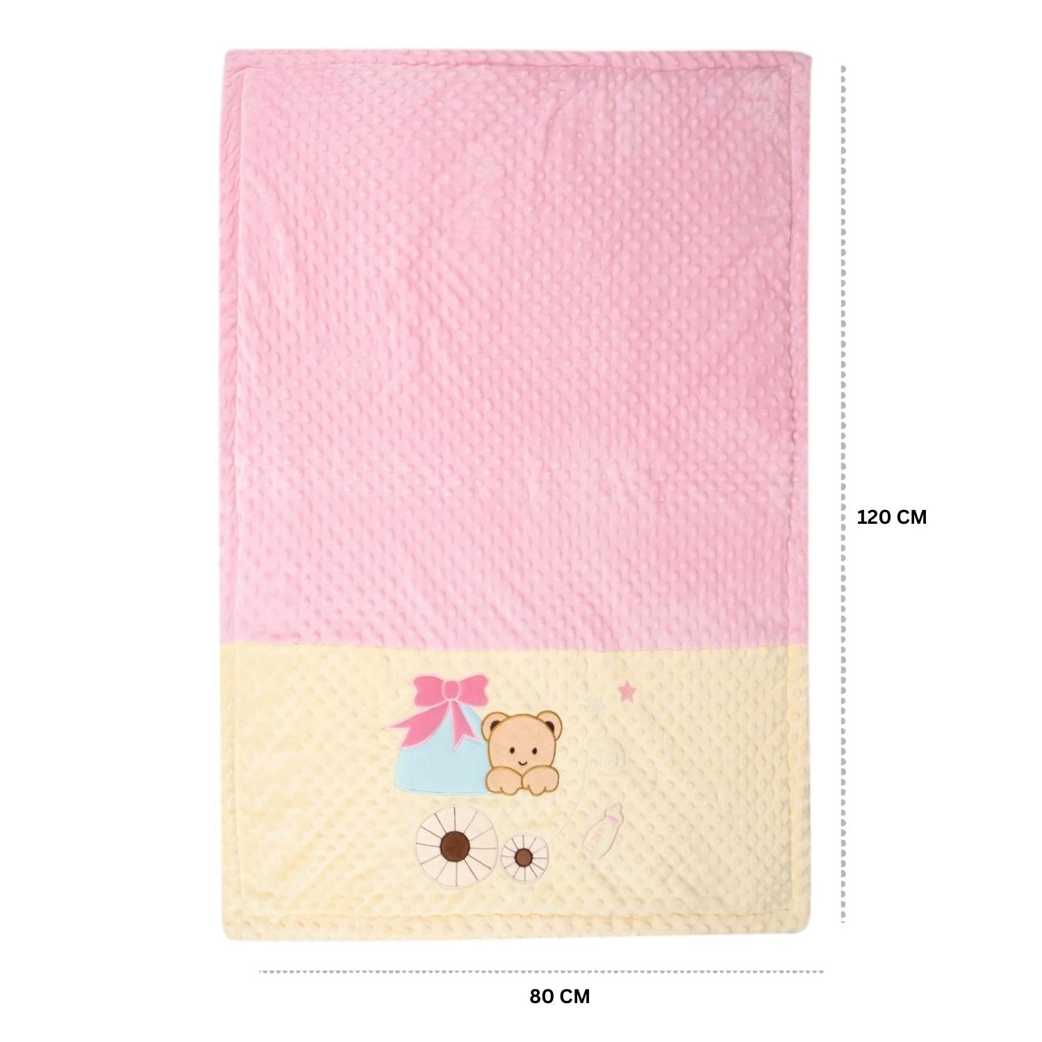 Baby Moo Bear in Pram Plush Cotton All Season Nursery Blanket - Pink