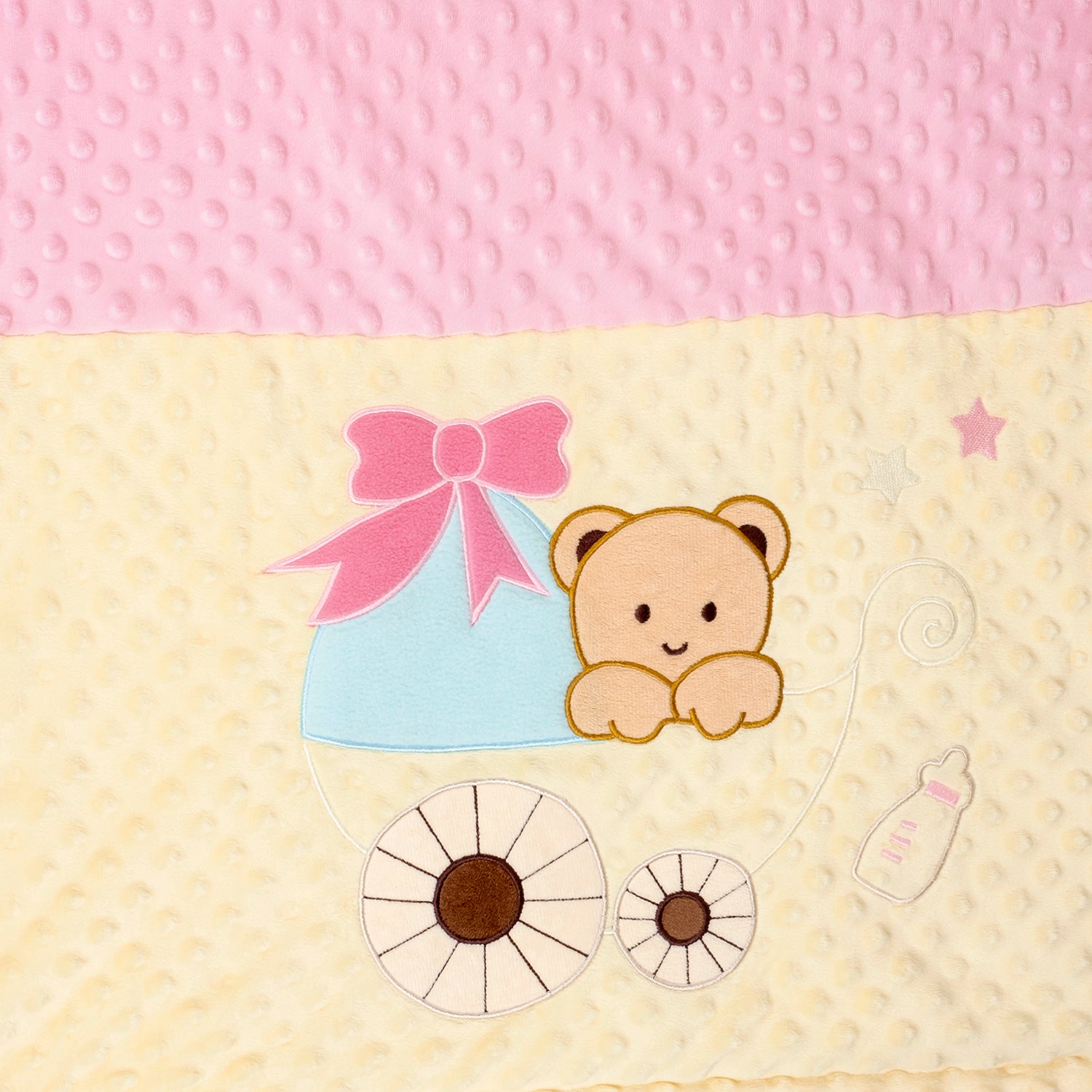 Baby Moo Bear in Pram Plush Cotton All Season Nursery Blanket - Pink