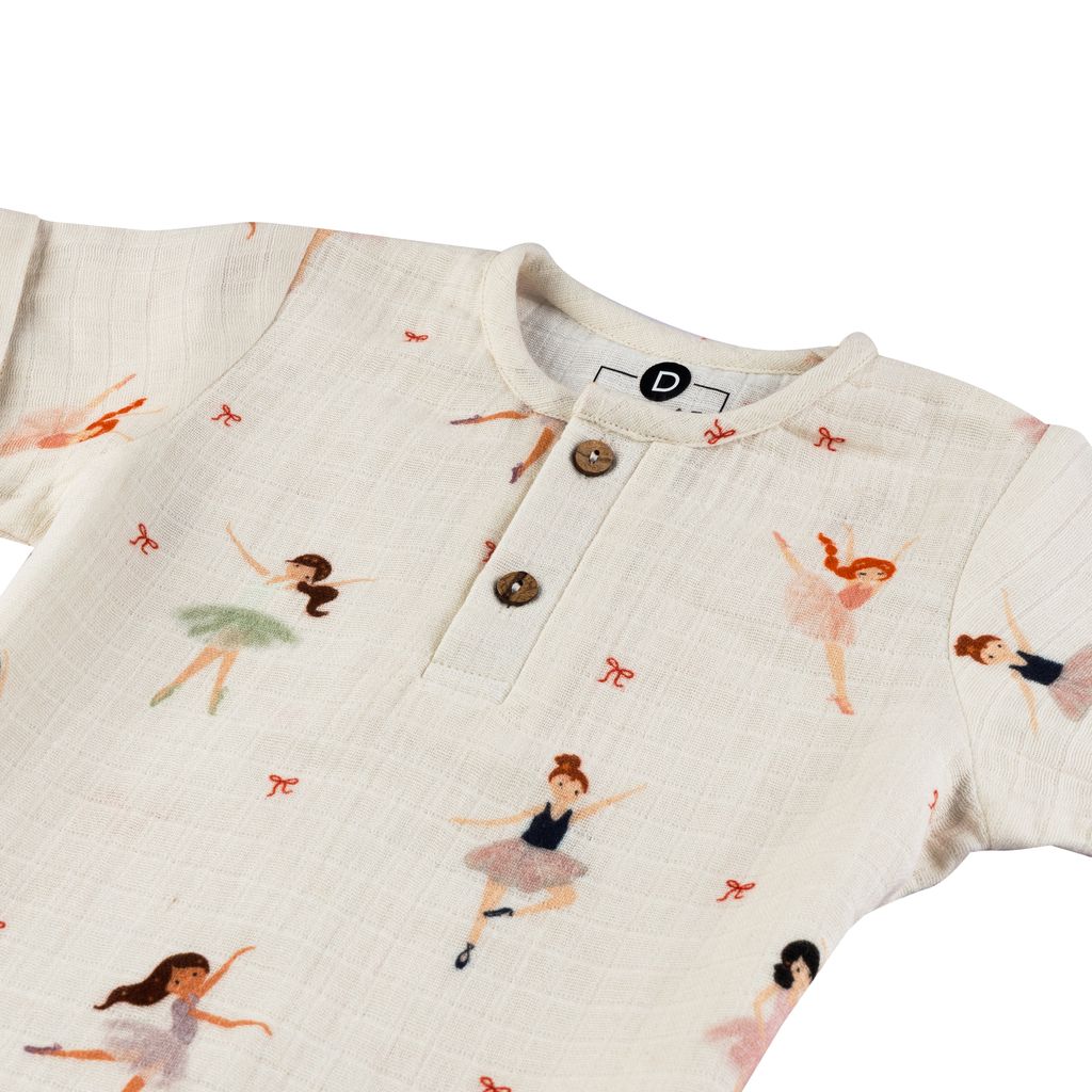 Children's shirt with ballerina pattern on a white background