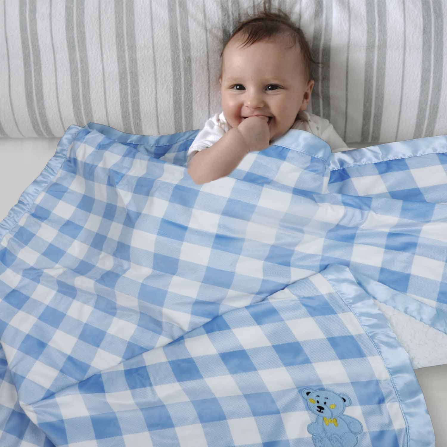 Baby Moo Checkered Charm Soft Fur Blanket - Blue
