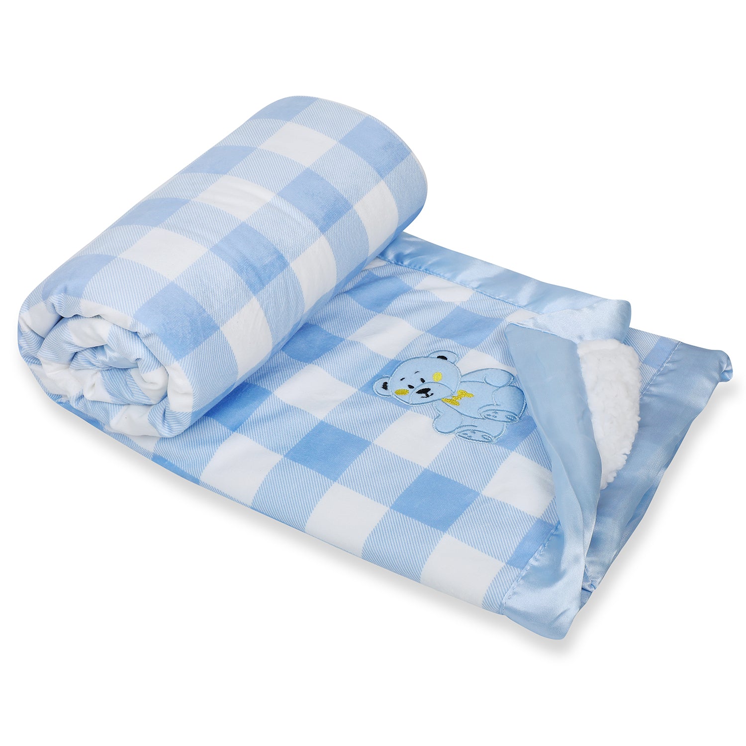 Baby Moo Checkered Charm Soft Fur Blanket - Blue