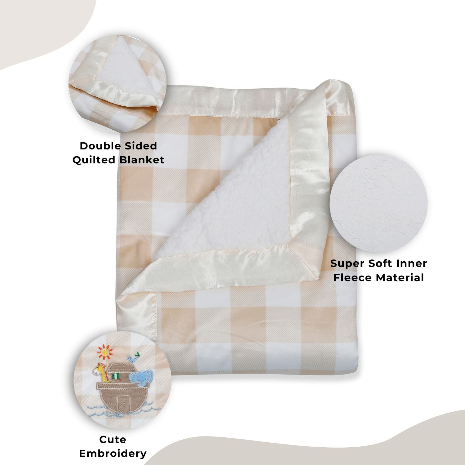 Baby Moo Checkered Charm Soft Fur Blanket - Cream
