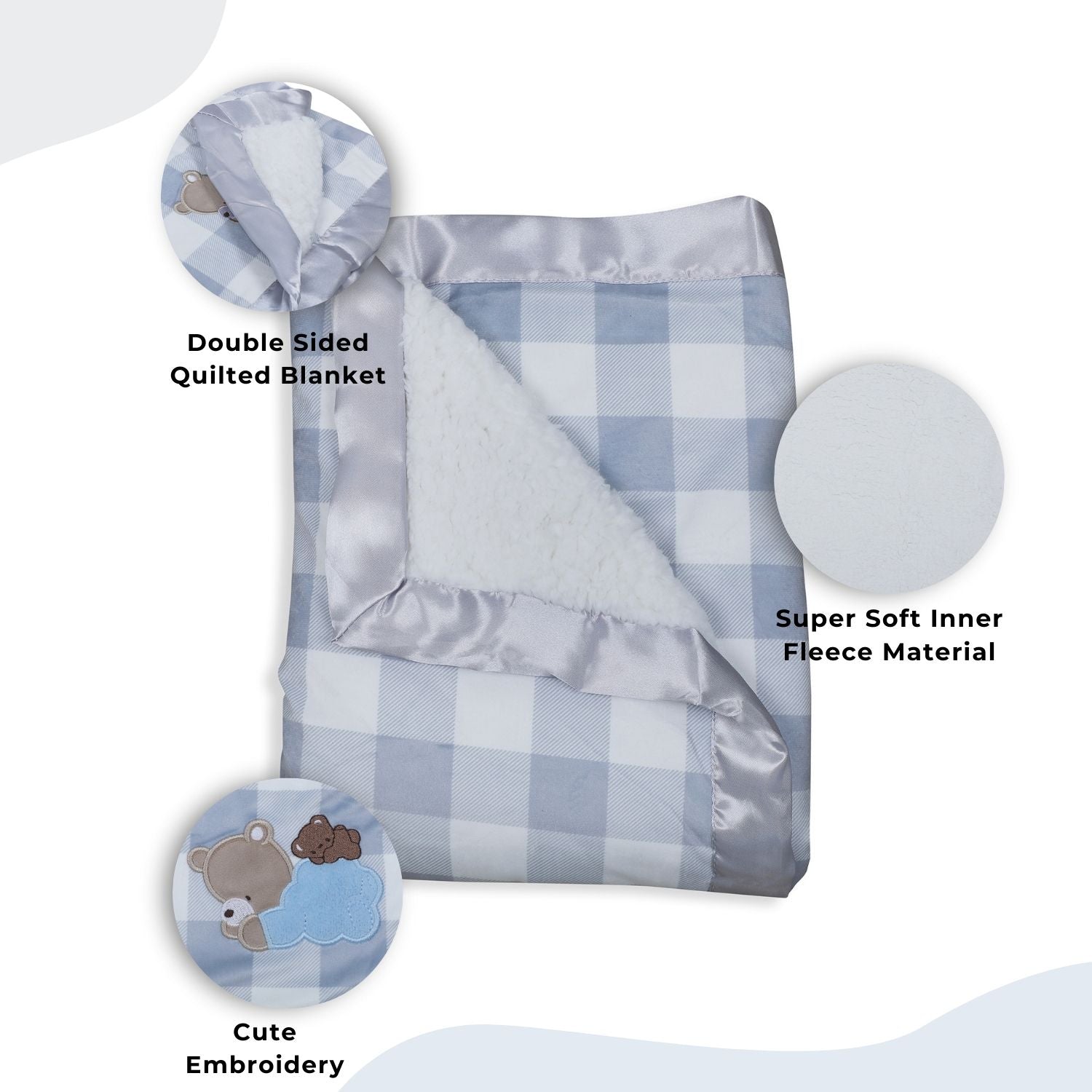 Baby Moo Checkered Charm Soft Fur Blanket - Grey