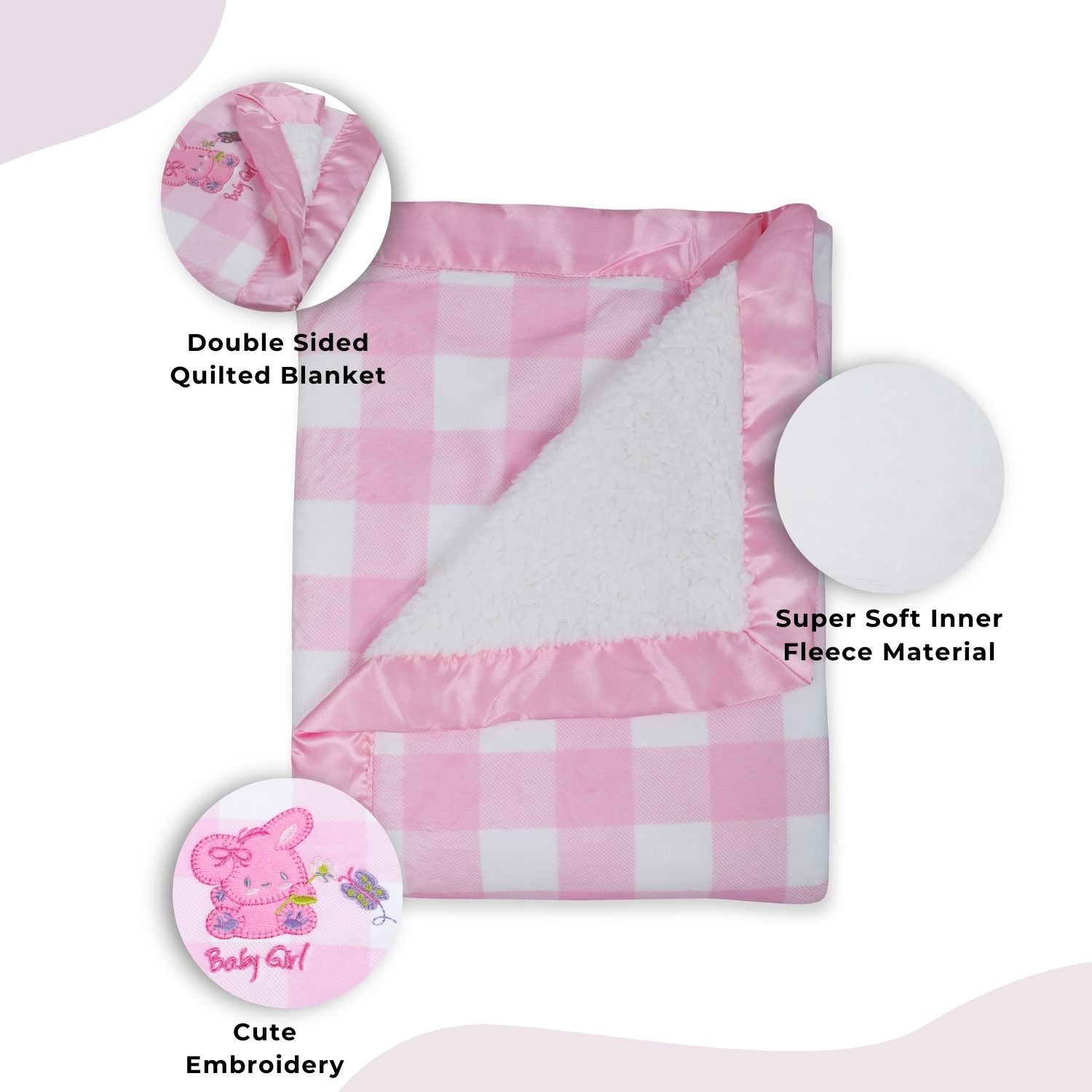 Baby Moo Checkered Charm Soft Fur Blanket - Pink